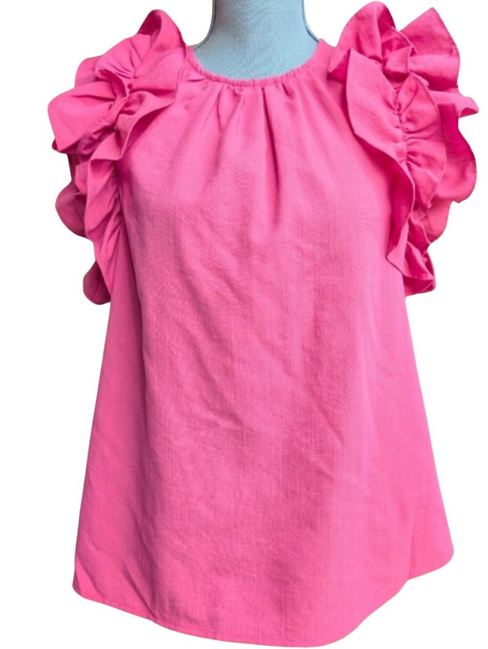 Entro Dawn of My Heart Hot Pink Ruffled Sleeve Flutter Top Blouse Small